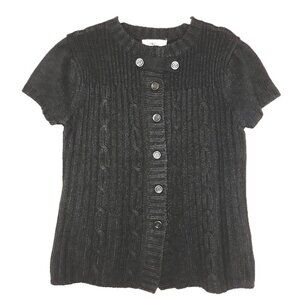 Kikit Black Cable Knit Wool Blend Button Cardigan Sweater L Short Sleeve